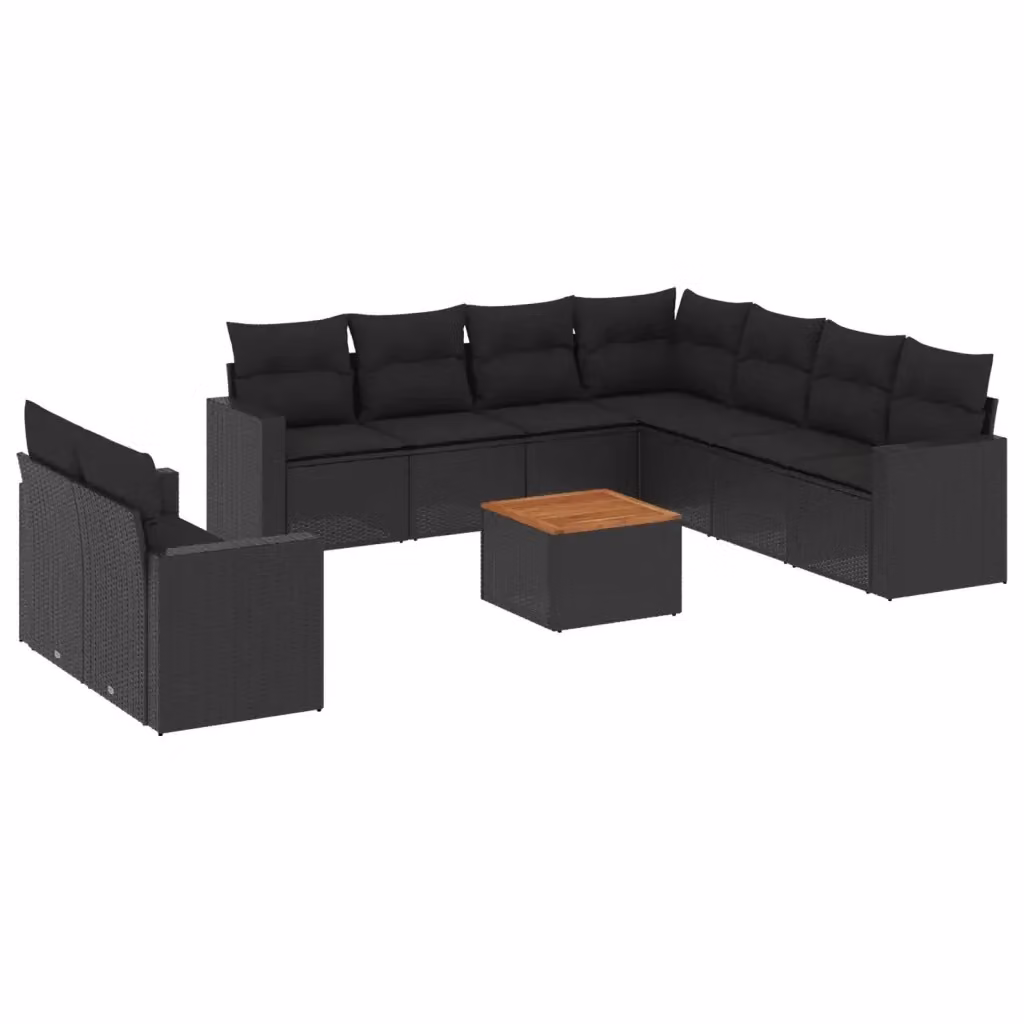 Set di Divani da Giardino vidaXL 10 Pezzi in Polyrattan Nero con Cuscini e Tavolino da Esterno a Forma di L – 2