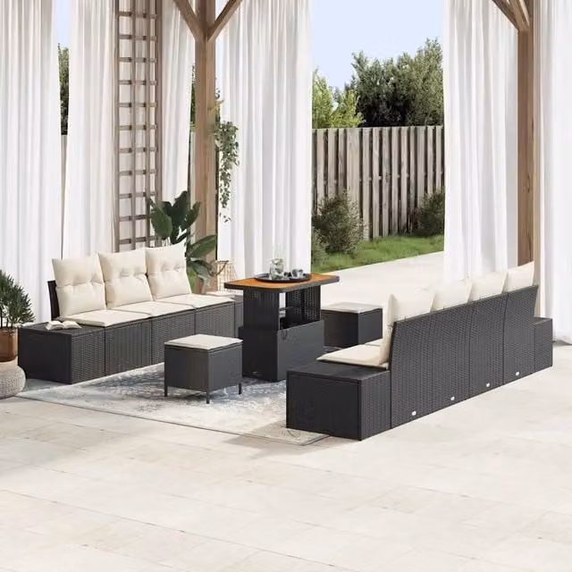 Set Divano da Giardino 10 pz Nero polyrattan 3362750