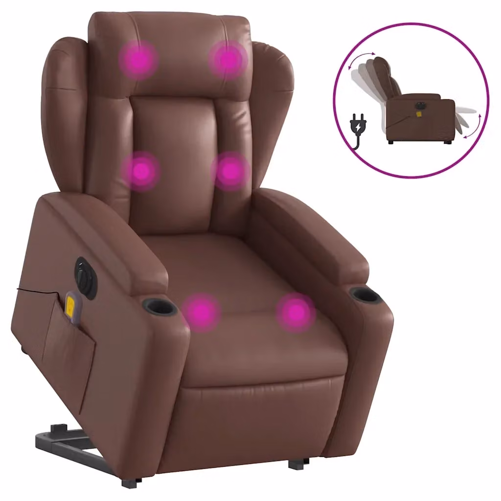 vidaXL Poltrona Alzapersona Elettrica Reclinabile in Similpelle Marrone con Braccioli – 2