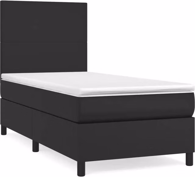 Letto singolo | Letto per adulti | Giroletto a Molle con Materasso Nero 90x200 cm in Similpelle