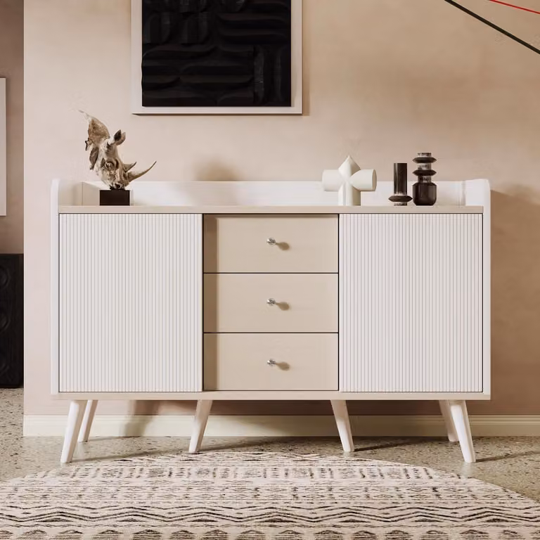 Comodino con ante scorrevoli e 3 cassetti, dimensioni 117,5 x 40 x 80 cm, colore bianco