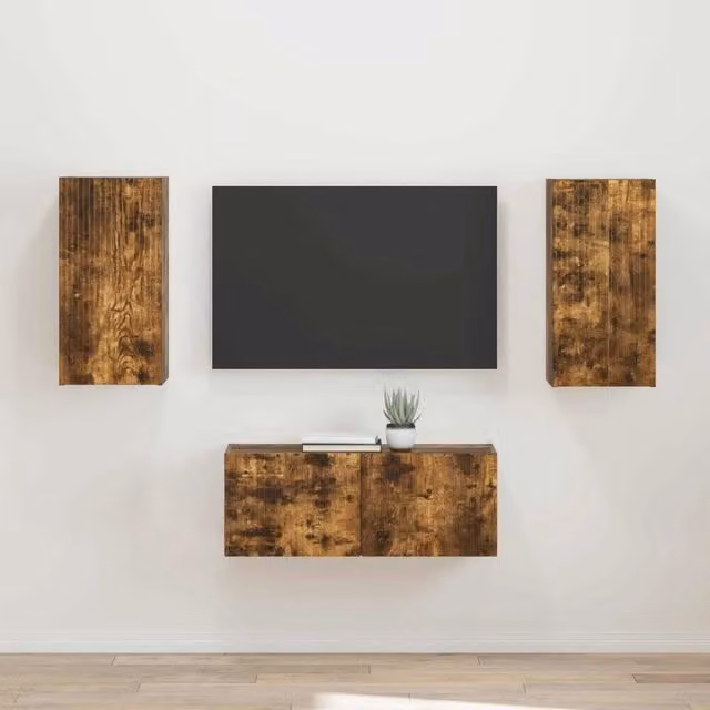 Set mobile TV 2 pz-Credenza per TV Rovere fum¨¦ Legno multistrato 457422