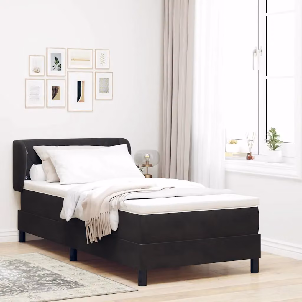 Letto a molle con testiera vidaXL in velluto nero, L/P/H: 90 x 190 cm