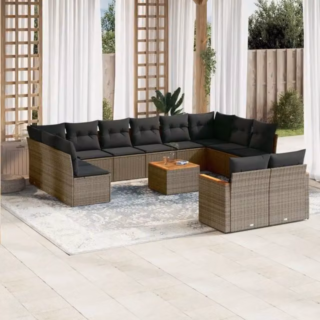 Set di divani da giardino VIDAXL a forma di U in polyrattan grigio con 13 pezzi e cuscini inclusi – 1