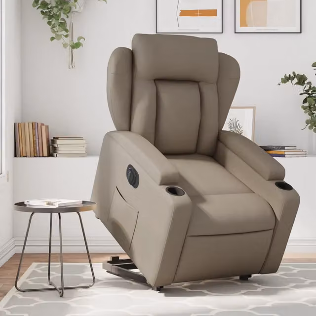 Poltrona Alzapersona Reclinante Elettrica vidaXL in Similpelle Beige con Supporto per Senior – 1