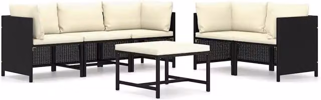 Set Divani da Giardino 6 pz | Set Salotto da Giardino con Cuscini in Polyrattan Nero