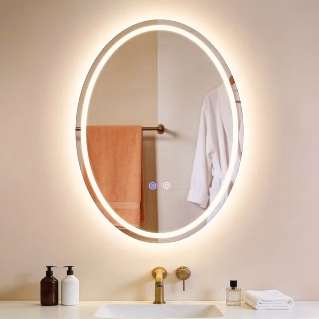 ZMH Specchio da bagno ovale con luce LED, touch e antiappannamento, L: 60 cm, H: 80 cm, colore bianco – 1