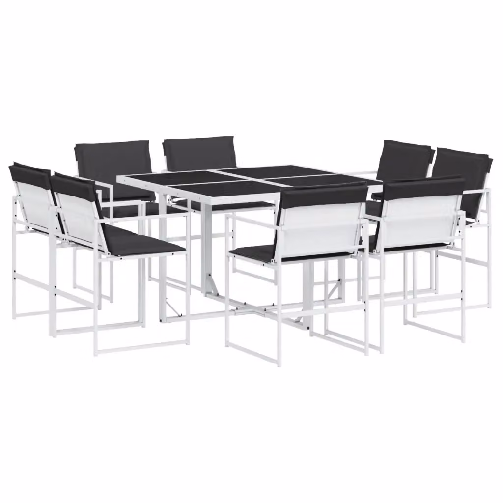 Set da Pranzo da Giardino vidaXL 9 pz in Acciaio Verniciato e Vetro Bianco e Antracite – 2
