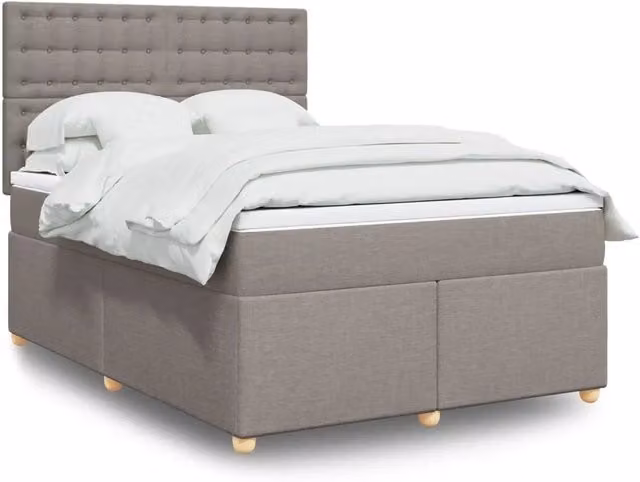 Letto Ibrido vidaXL con Giroletto a Molle e Materasso in Tessuto, Colore Tortora, L/P/H: 160 x 200 x 150,5 cm