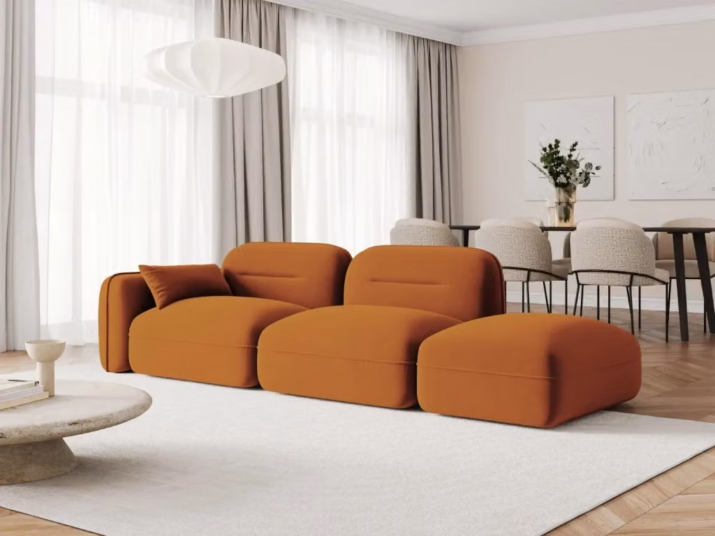 Divano modulare destro Sydney Cosmopolitan Design a 3 posti in velluto arancione L 295 cm x P 70 cm x H 94 cm – 2