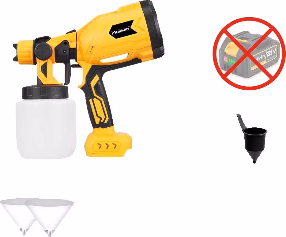 Pistola a spruzzo per verniciatura, capacità 1000 ml, 4 ugelli in rame, SENZA batteria