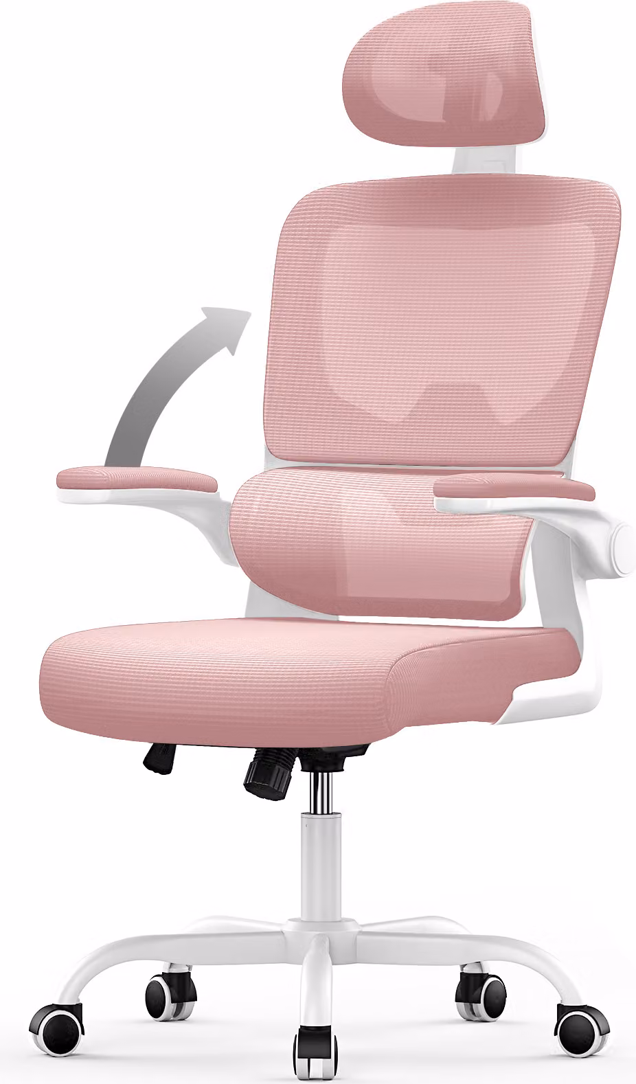 Sedia da ufficio ergonomica - Sedia da scrivania con poggiatesta regolabile - Braccioli elasticizzati supporto lombare regolabile in altezza - Sedia girevole con schienale in rete traspirante - Bianco e rosa
