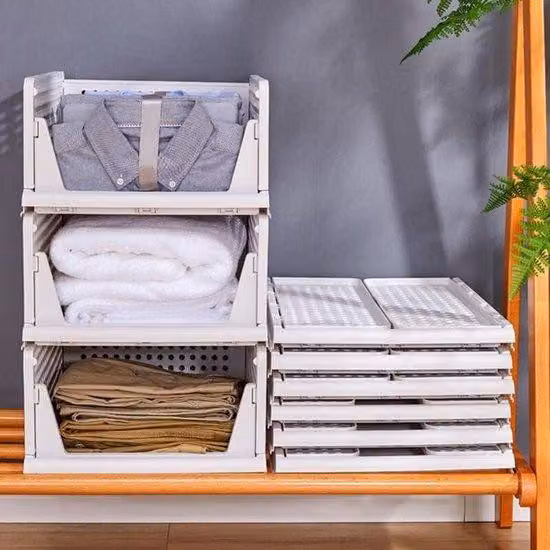 Set di 5 contenitori pieghevoli, valigie pieghevoli, armadi, contenitori pieghevoli per l'arredamento, casse da trasporto, contenitori in plastica per il bagno, la camera da letto e la cucina, 43 x 33 x 18,5 cm, bianco