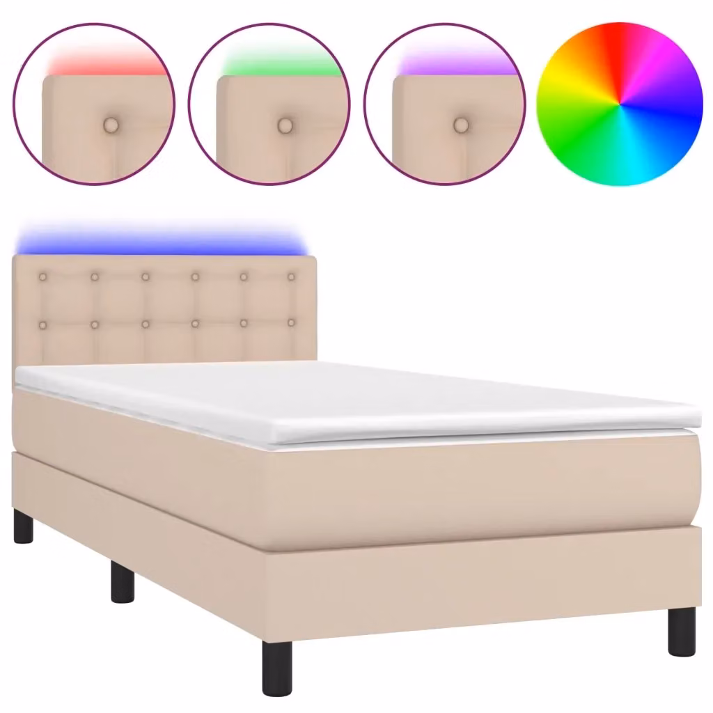 Letto con giroletto a molle e illuminazione LED vidaXL, colore cappuccino, L/P/H: 100 x 200 cm – 2