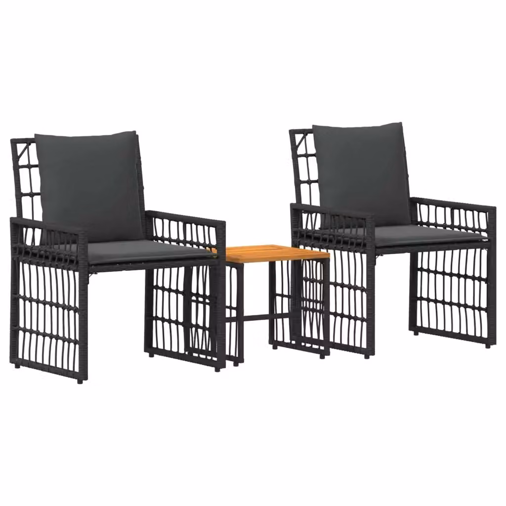 Set di mobili da esterno 3 pezzi vidaXL in rattan e legno di acacia nero e grigio – 2