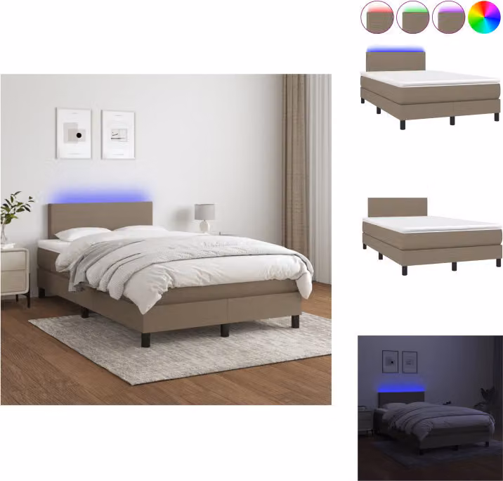 vidaXL Letto a molle con materasso e tessuto LED Taupe 120x200 cm - Letti & strutture letto