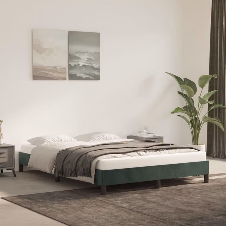 The Living Store Struttura letto in velluto verde scuro 140x190 cm