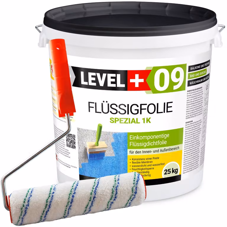 Set di rulli da pittura 25 cm + Membrana impermeabilizzante liquida flessibile Balcone Bagno 25 kg LEVEL PLUS 09
