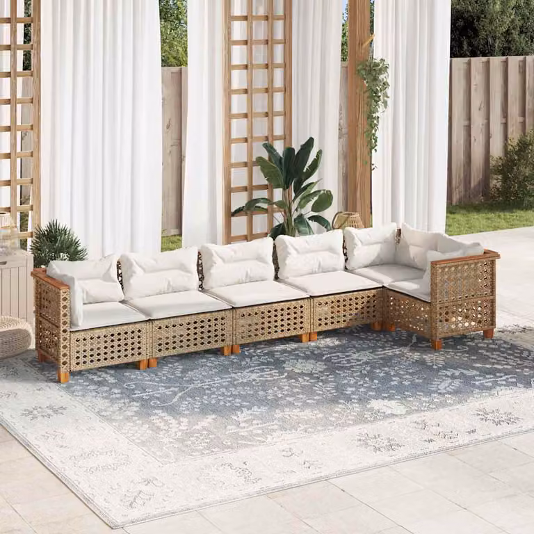 vidaXL Set Divano da Giardino a L con Cuscini Beige e Struttura in Legno di Acacia e Metallo