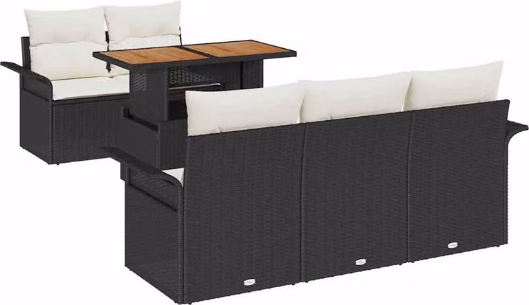 Set Divano da Giardino con archiviazione 6 pcs Nero Poly Rattan