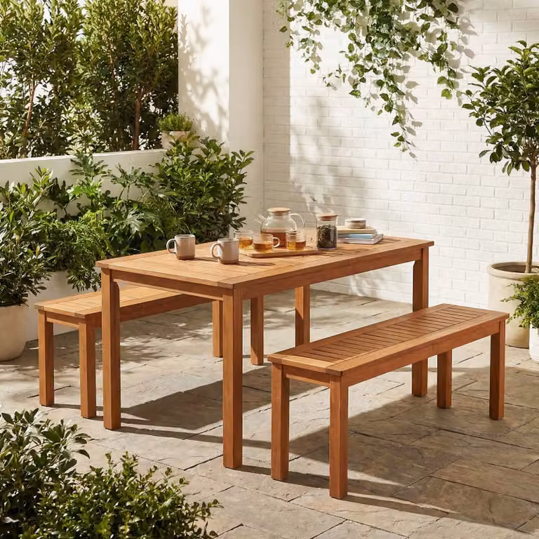 Set da giardino Costway composto da panchina a 2 posti e tavolino da caffè quadrato in legno massello colore marrone naturale