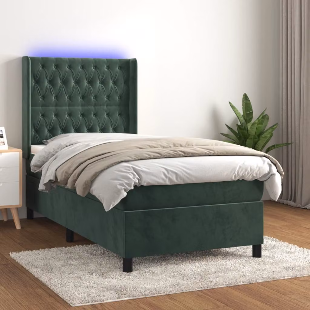 Maison Exclusive - Letto boxspring con materasso e LED verde scuro 90x200 cm velluto