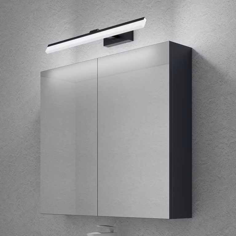 doporro Armadietto a Specchio 80x15x70cm con Lampada da Specchio per Bagno 60cm, 14W 6000K, Specchiera Bagno Mobilettto da Parete Antracite Opaco con 2 Ante e Applique Specchio, Spiegelschrank 02