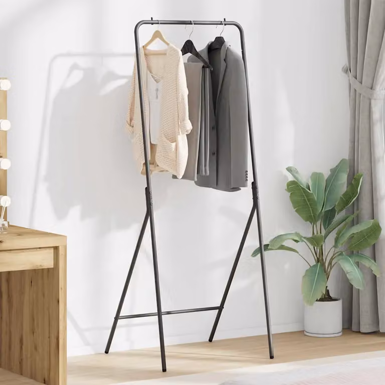 Stendibiancheria vidaXL in metallo nero L 60 cm, P 53 cm, H 155 cm