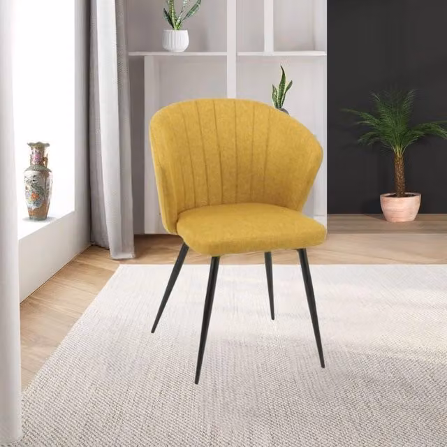 Set 2 sedie tessuto giallo e piedi in metallo nero Krid