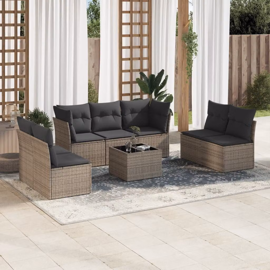 Maison Exclusive - Set Divano da Giardino 8 pz con Cuscini Grigio in Polyrattan