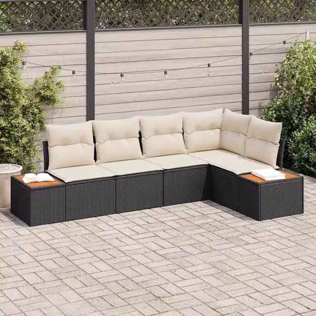 Set Divano da Giardino 5 pz 5-Numero di posti Nero e crema 3356752