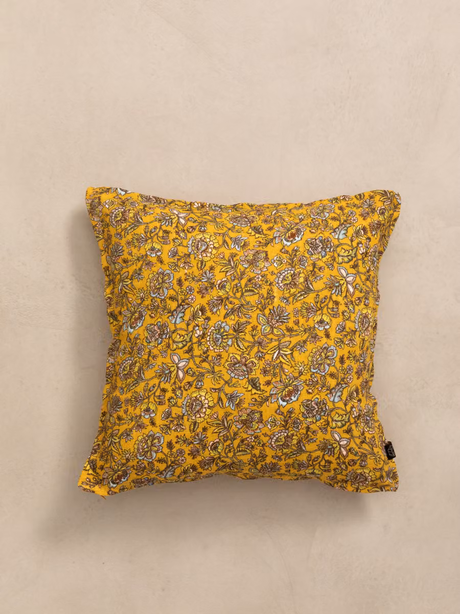 Cuscino quadrato in lino con motivo floreale giallo Kenay Home L/P: 40 x 40 cm – 2