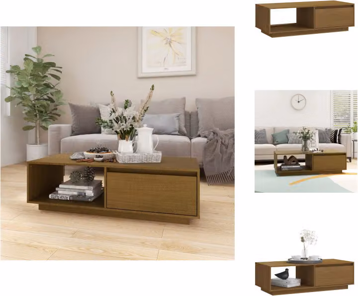 vidaXL Tavolino da caffè marrone miele 110x50x33,5 cm in legno di pino massiccio - Tavolini da caffè