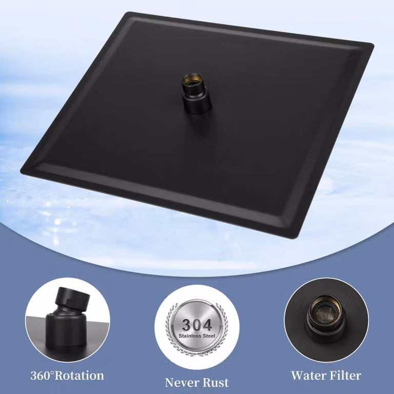 Doccia a soffitto Regendusche, 12 pollici, quadrata, autopulente, in acciaio inossidabile 304, nera, per bagno