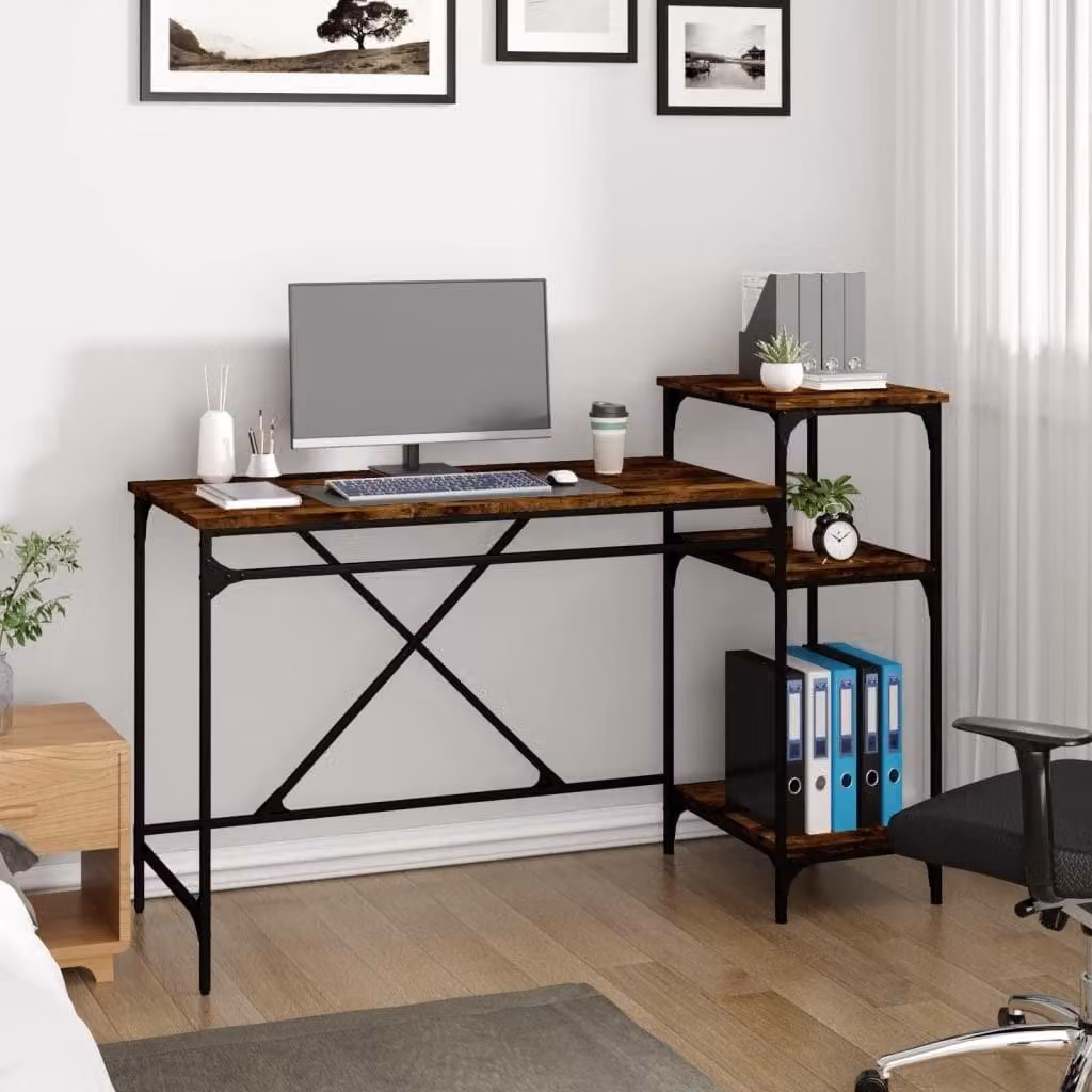 Scrivania industriale con piano in legno e finitura in legno, dimensioni 135 x 50 x 90 cm
