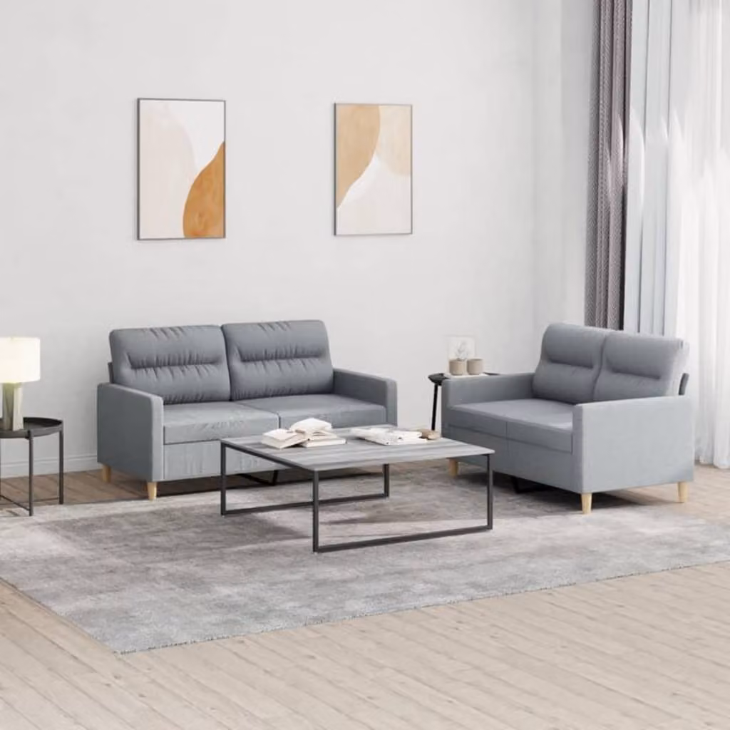 Set di 2 Divani vidaXL Moderni in Tessuto Grigio con Cuscini e Imbottitura in Schiuma – 1