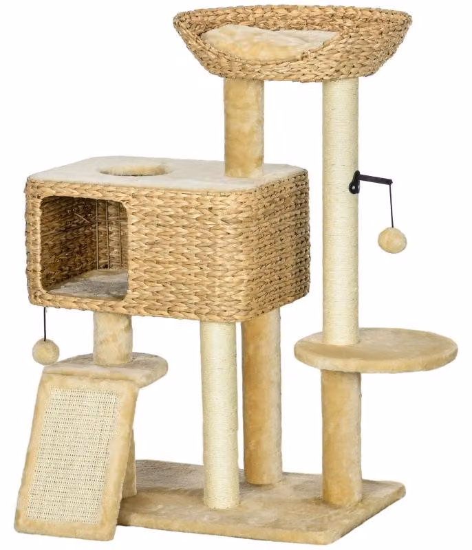 Albero per gatti con amaca e rifugio, colore: naturale, beige, dimensioni: 40x60x98 cm