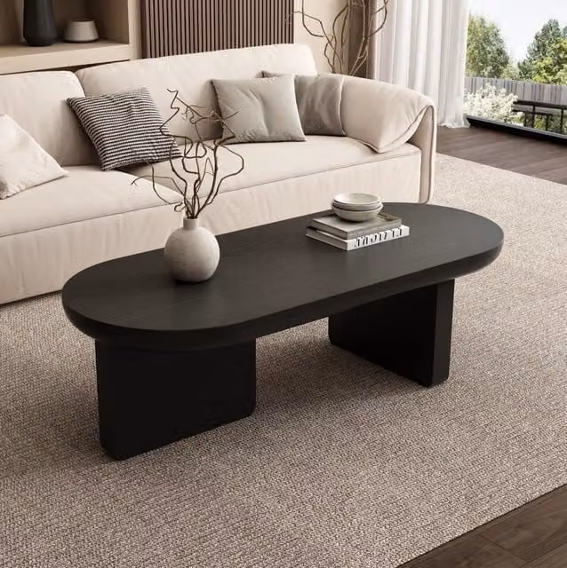 Tavolino da caffè ovale nero MODFU in MDF laccato con stile minimalista L: 119,7 cm, P: 49,8 cm, H: 35,5 cm