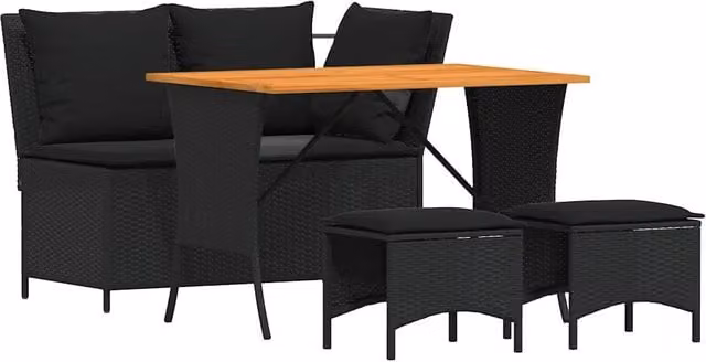 Set da Pranzo da Giardino 4 pz | Set Salotto da Giardino con Cuscini Nero in Polyrattan