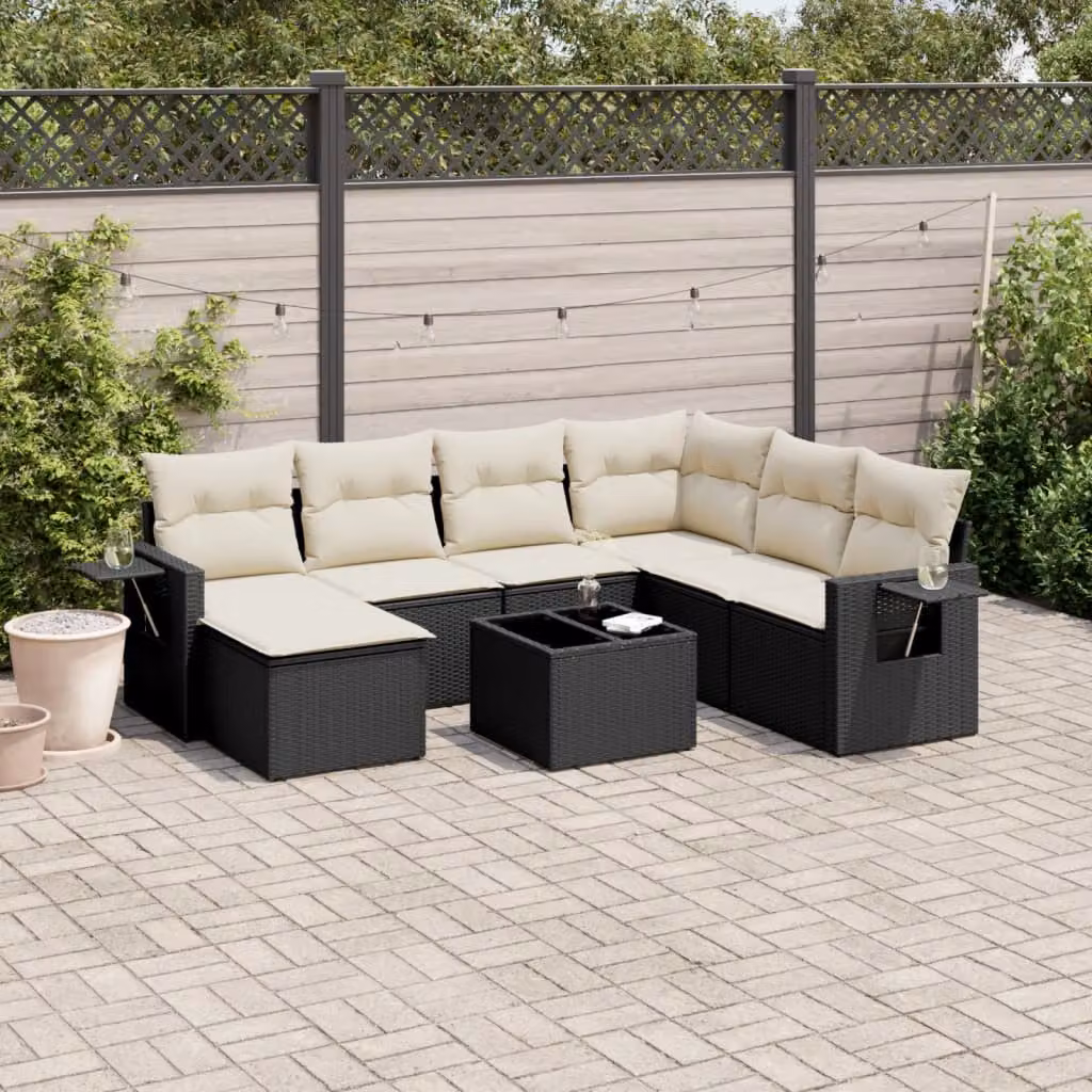 Set di divani da giardino vidaXL in polyrattan nero con 8 pezzi e cuscini imbottiti con coperture rimovibili – 1