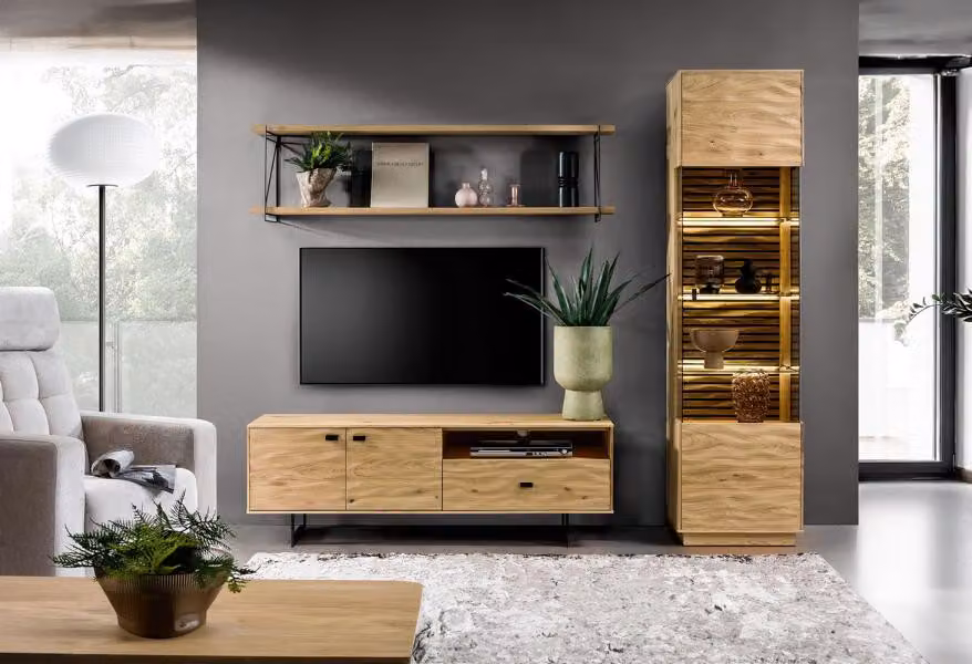 Wohnzimmer Set Modern TV-Lowboard Medienmöbel Braun Wandregal