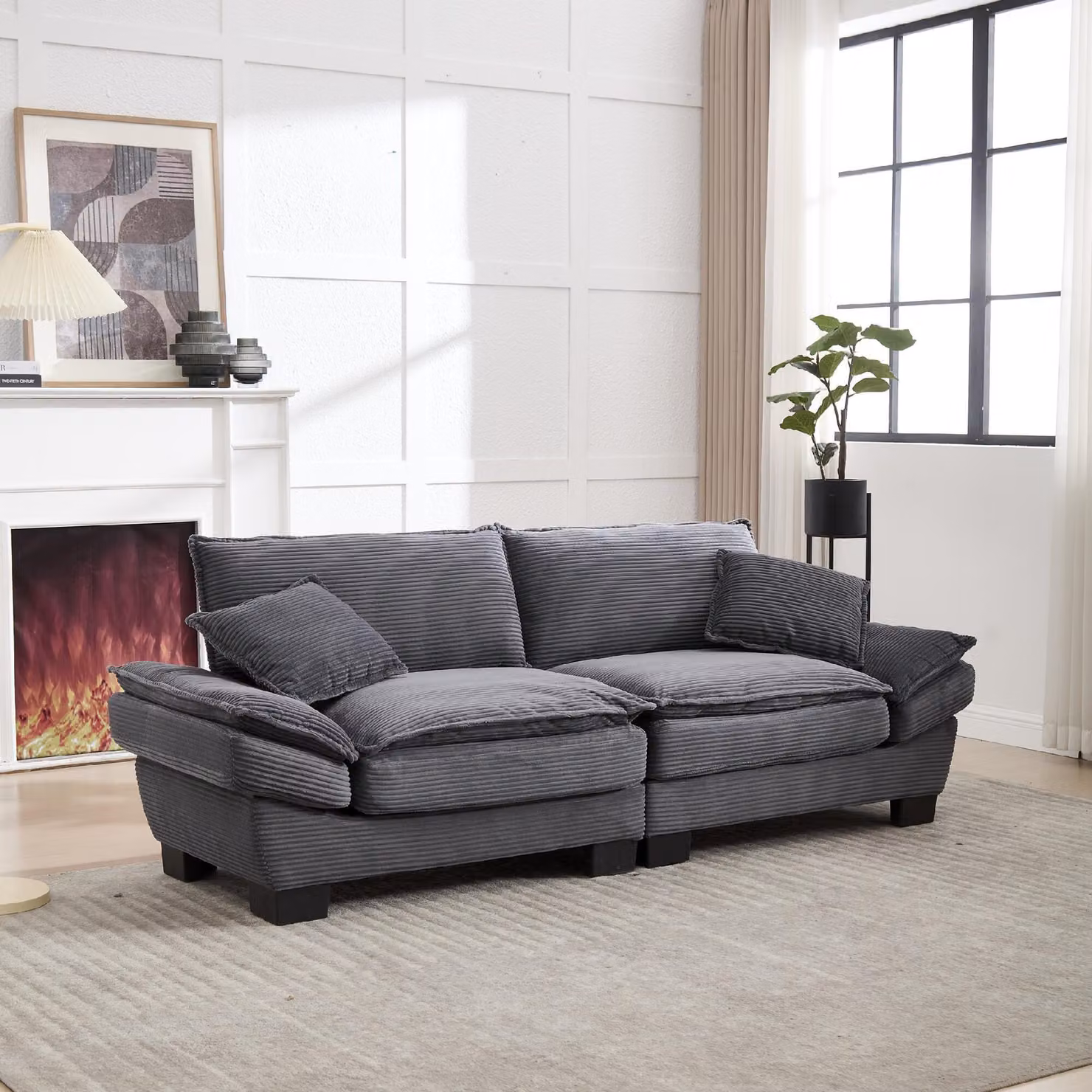 Divano moderno a 2 posti Gomyway in velluto con struttura in legno massiccio, Grigio, L: 224 cm, P: 81 cm, H: 81 cm – 2