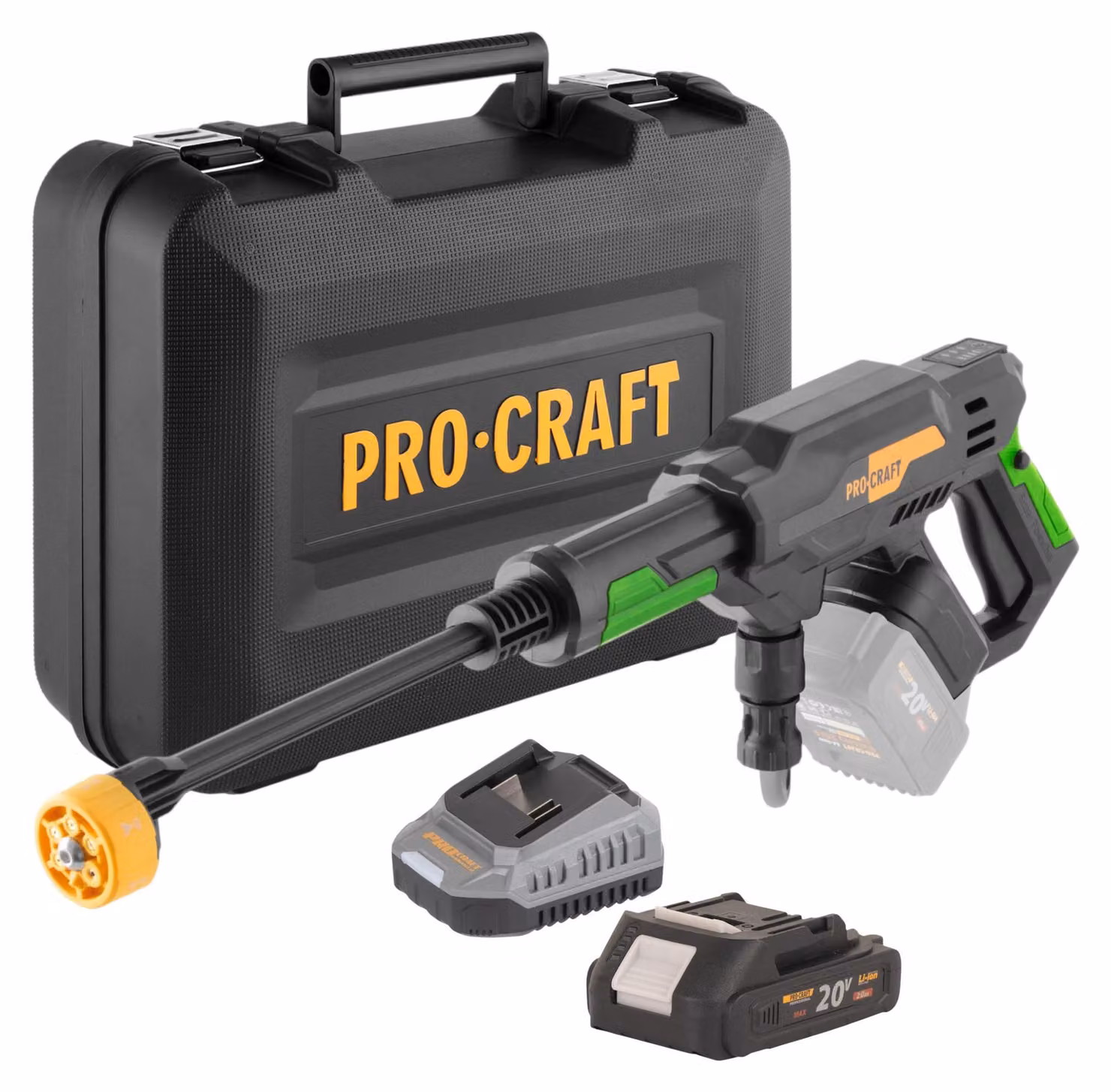 Idropulitrice a batteria Procraft CW20bb 20 V 30 bar 180 l/h Brushless + 1 batteria da 2,0 Ah + caricabatterie + valigetta
