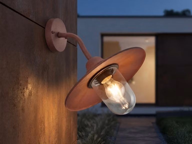 Lampada da parete esterna LED vintage, finitura effetto ruggine, per illuminazione esterna di pareti, altezza 32 cm