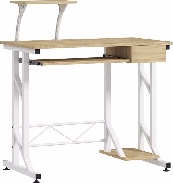 Scrivania per computer HOMCOM con vassoio tastiera e cassetto, rovere, L: 90 cm, P: 50 cm, H: 100 cm – 1