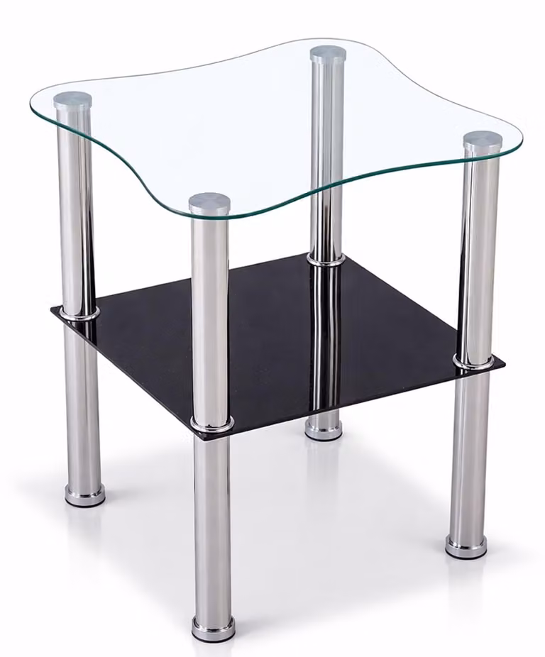 Tavolino da caffè in vetro temperato con gambe in acciaio, dimensioni 40 x 40 x 47 cm