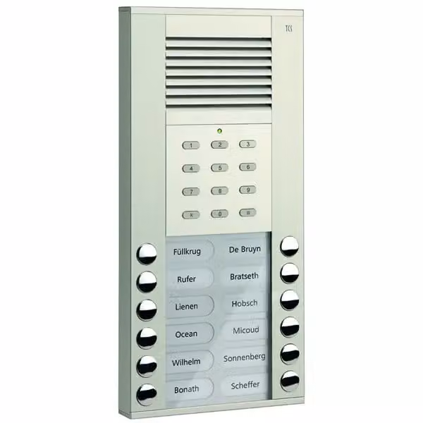 Pulsante di campanello per esterno serie ASE 12 (allineato a destra/sinistra) con serratura a codice integrata, finitura argento AP TCS ASE51120-0010