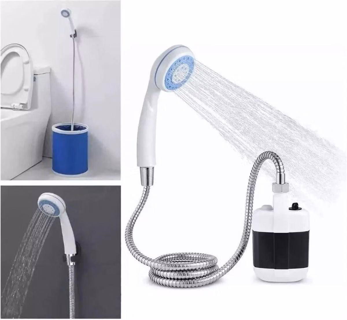 Doccia portatile per campeggio, con una portata da 4 a 5 litri al minuto. Doccia elettrica per uso esterno e campeggio, dotata di una batteria ricaricabile da 2200 mAh