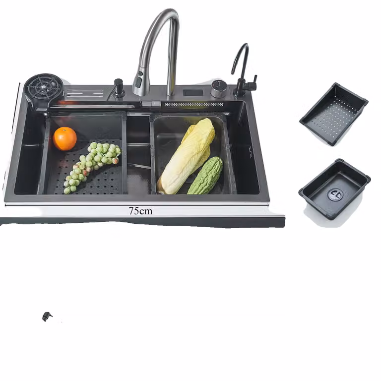 Lavello da cucina in acciaio inox, grande capacità, display digitale intelligente, 75X45 D1
