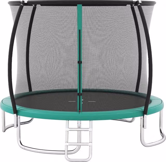 Trampolino da esterno 366 cm con rete di sicurezza e scala, Trampolino ricreativo pesante per bambini e adulti Verde